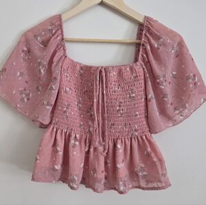 Altar'd State Blush Floral Smocked Top